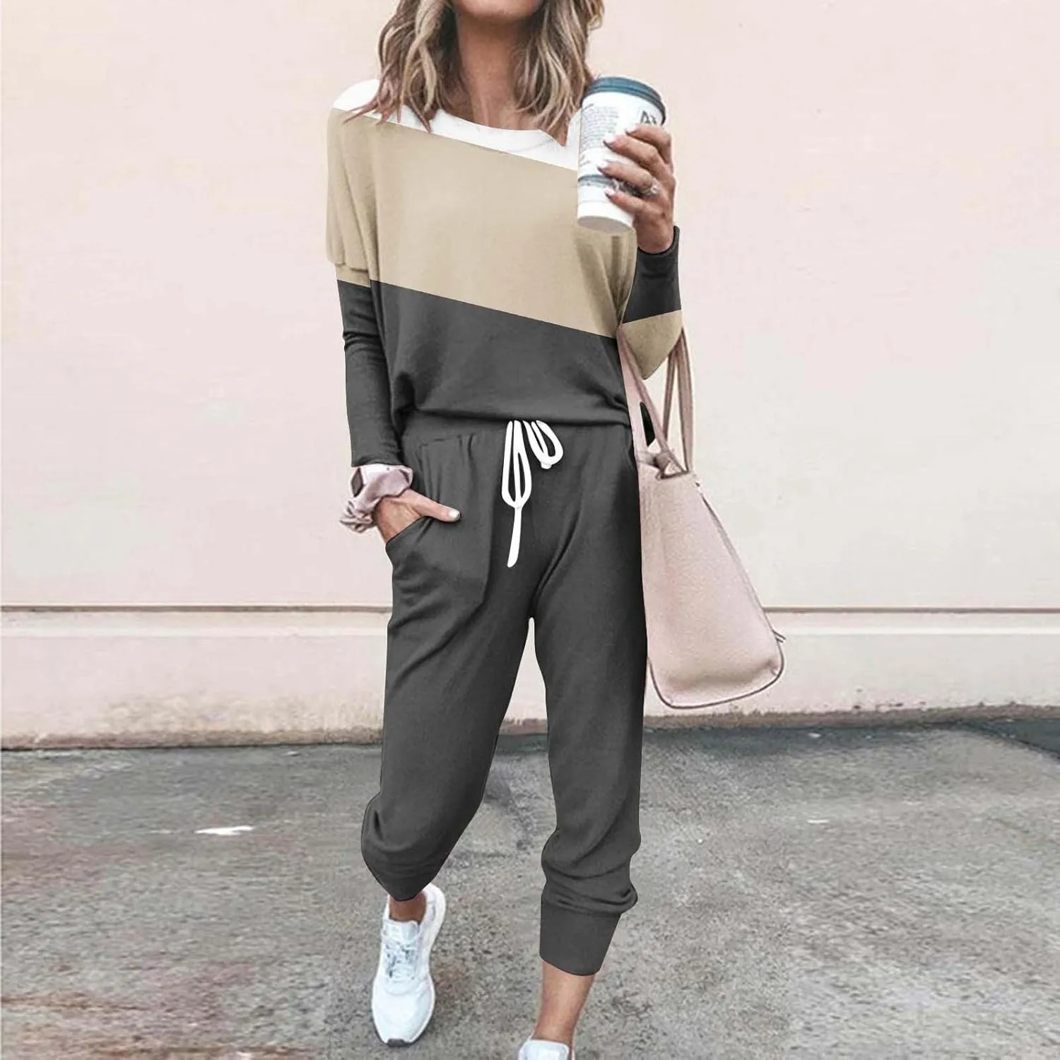 Womens 2 Piece Outfits Sweatsuit Set Oversized Tops and Long Pants Tracksuit Sweatsuits Long Sleeve Hoodie Matching