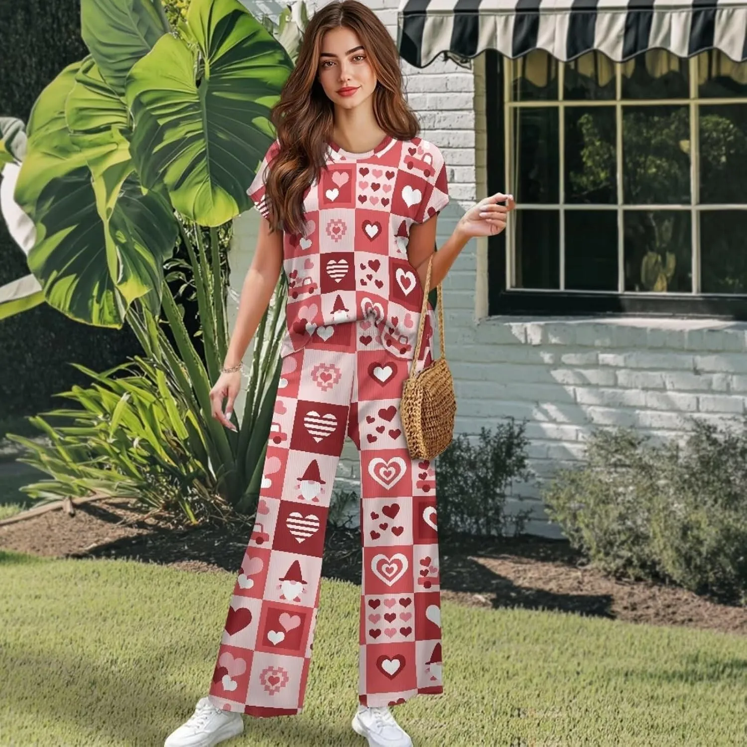 Women's 2 Piece Outfits Sweatsuit Summer Casual Tops and Pants Lounge Sets Travel Clothes Airport Tracksuit S-XXL