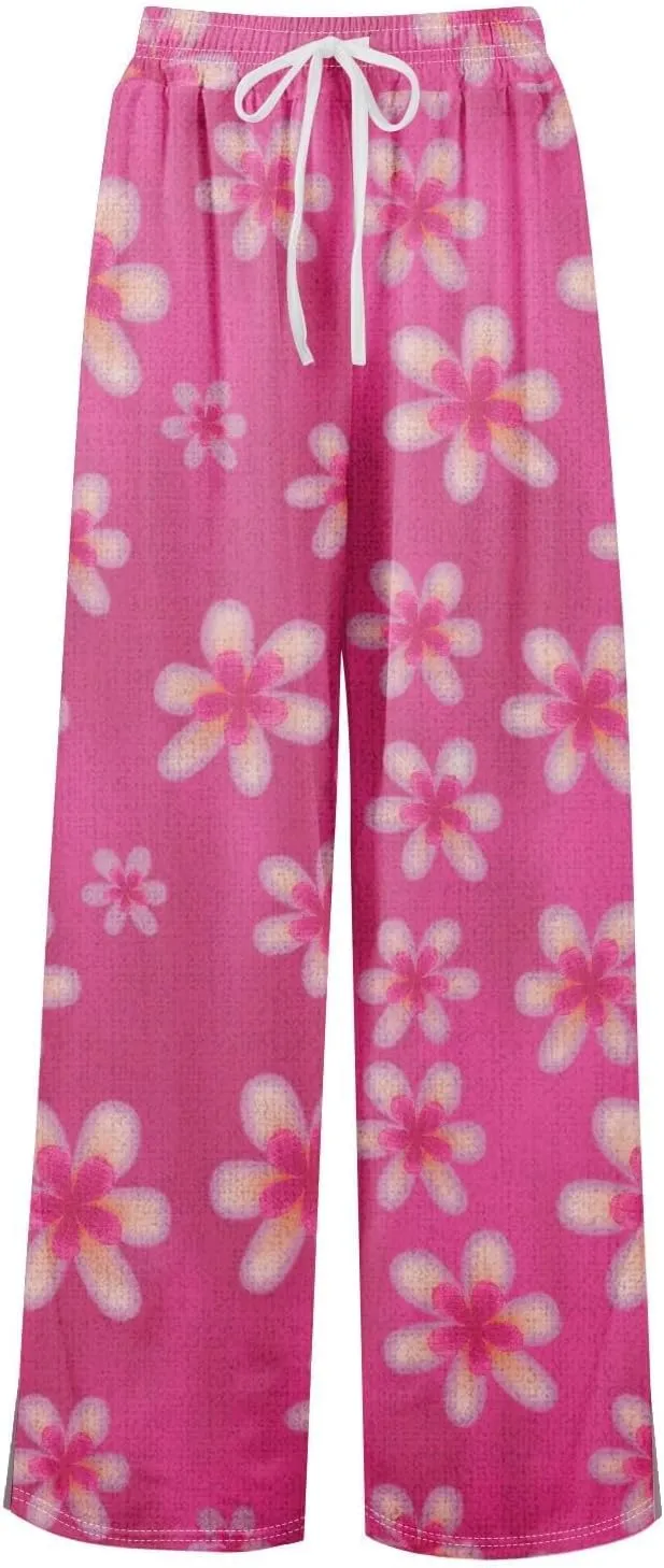 Women's Floral Travel Palazzo Cropped Pants High Waist Straight Leg Tropical Beach Pant Loose Fit Lounge with Pockets