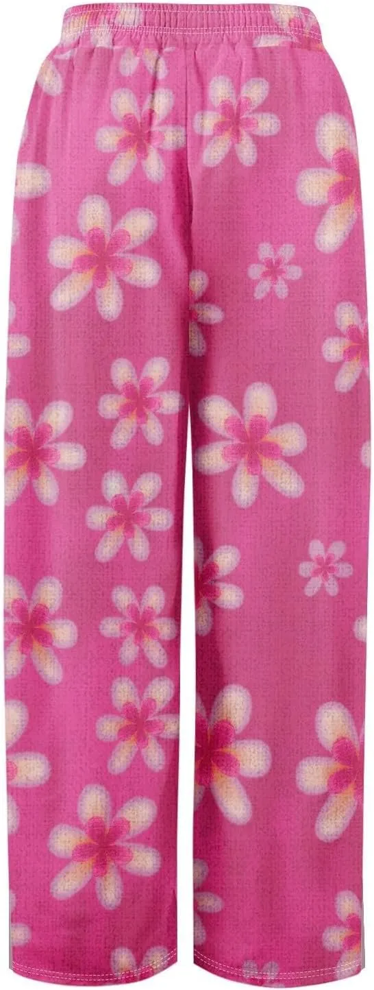 Women's Floral Travel Palazzo Cropped Pants High Waist Straight Leg Tropical Beach Pant Loose Fit Lounge with Pockets
