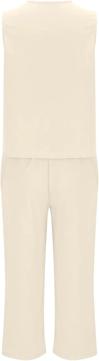 Womens Linen 2 Piece Outfits Casual Summer 2024 Sleeveless v Neck Crop Top Wide Leg Capri Pants Matching Set Loungewear