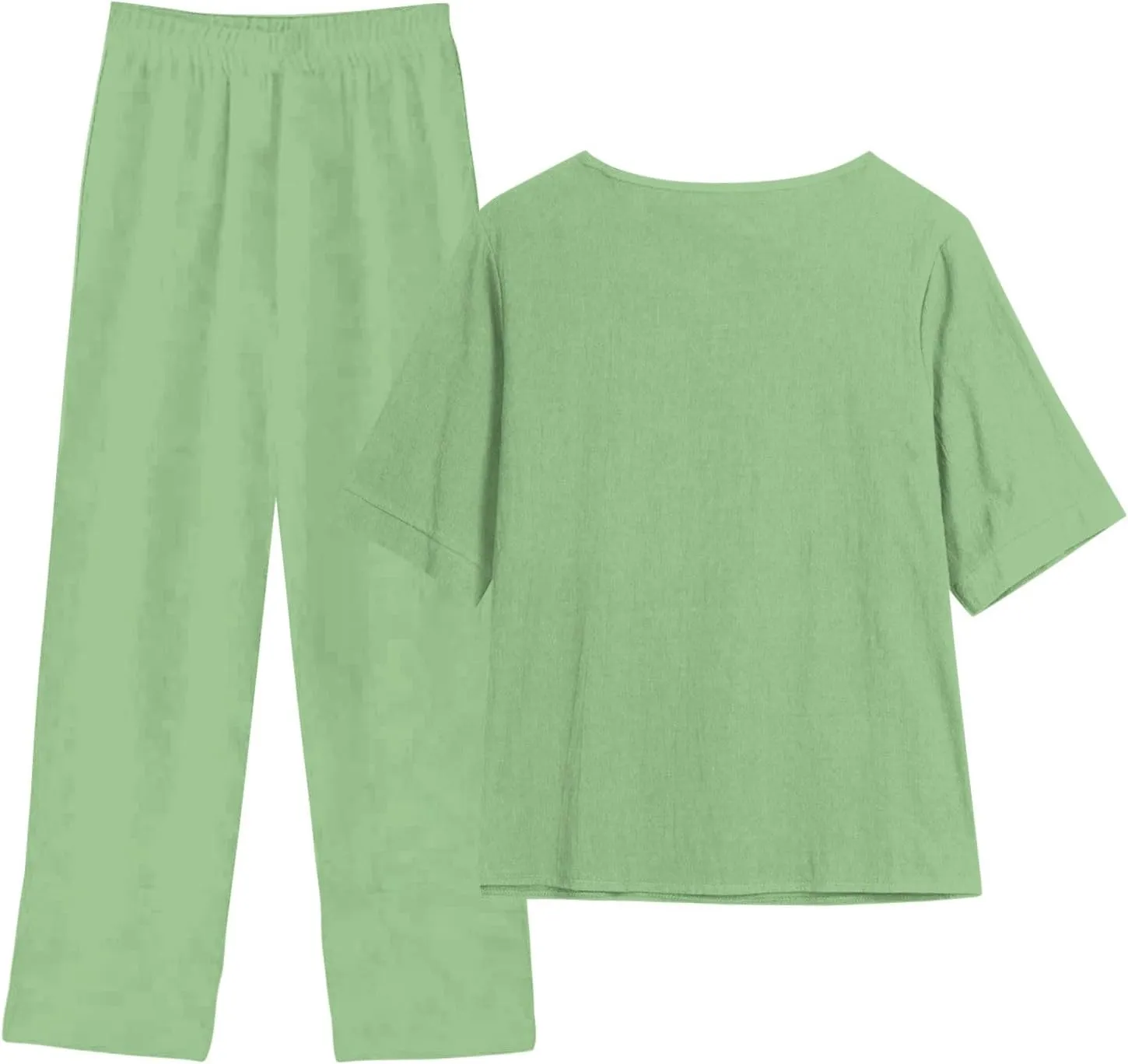 Women's Plus Size Cotton Linen Lounge Sets Half Sleeve Top Pants Suit Casual Beach Vocation Matching Outfits