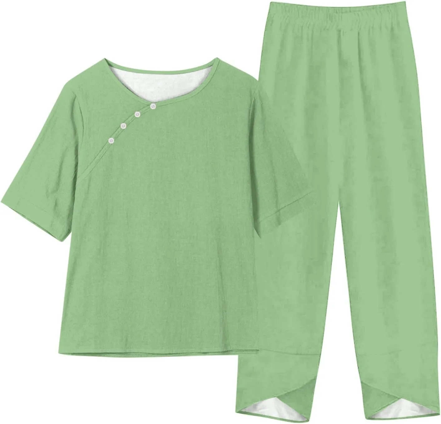 Women's Plus Size Cotton Linen Lounge Sets Half Sleeve Top Pants Suit Casual Beach Vocation Matching Outfits