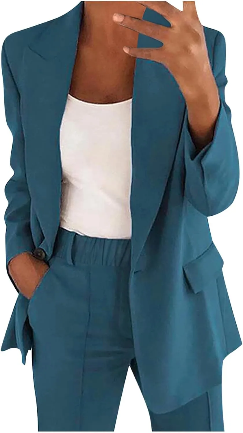 womens suits 2 piece set business open front plus size blazer and long pants lounge wear sets Casual Matching Sets