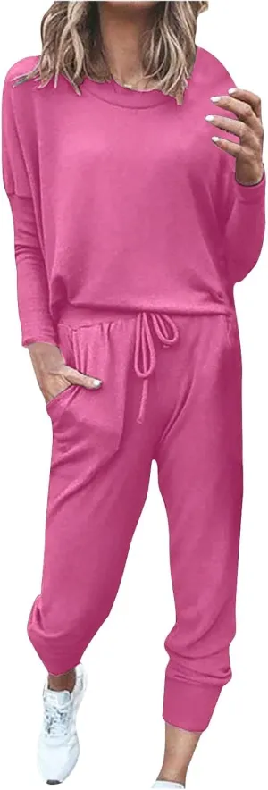Womens Sweatsuits 2 Piece Set Casual Matching 2024 Travel Trendy Outfits Crewneck Sweatshirts Tracksuit Lounge Sets