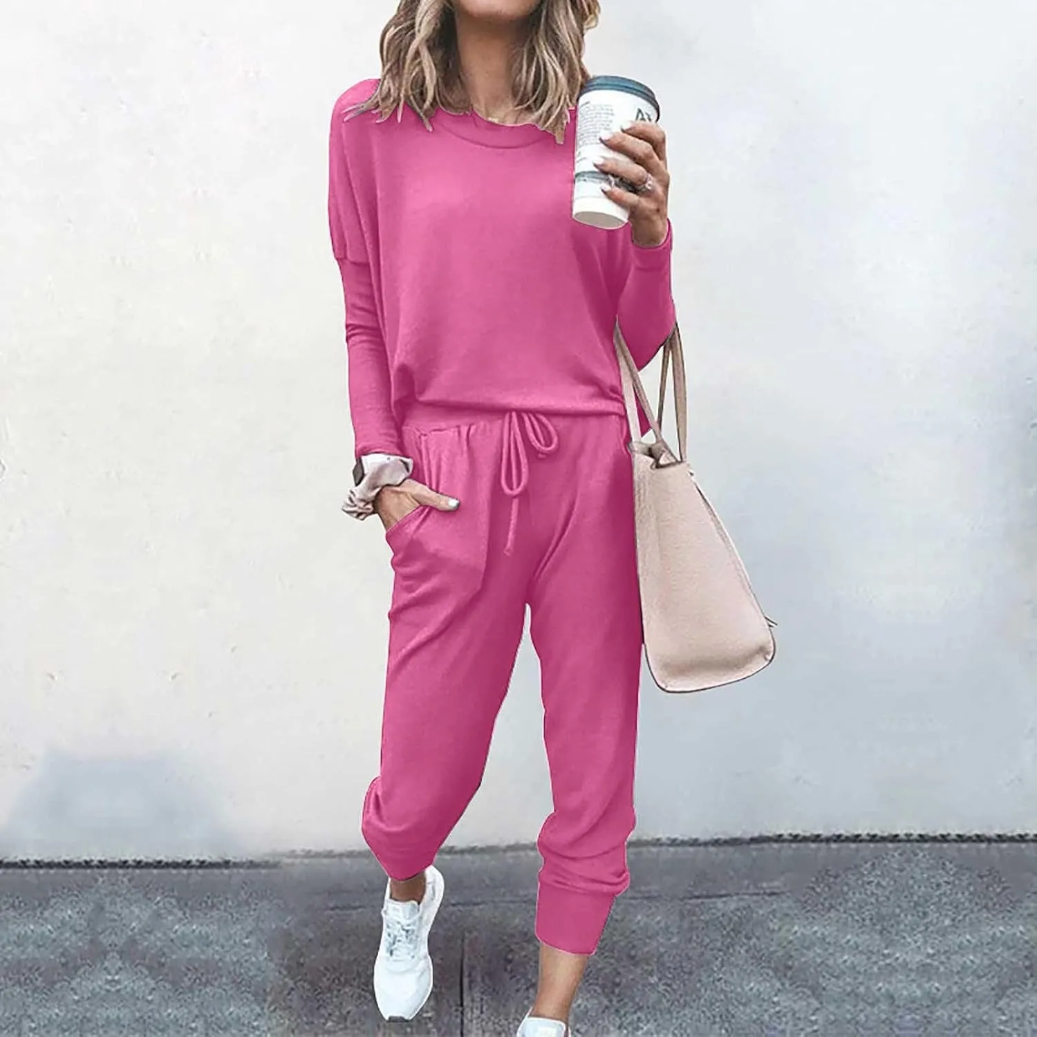 Womens Sweatsuits 2 Piece Set Casual Matching 2024 Travel Trendy Outfits Crewneck Sweatshirts Tracksuit Lounge Sets