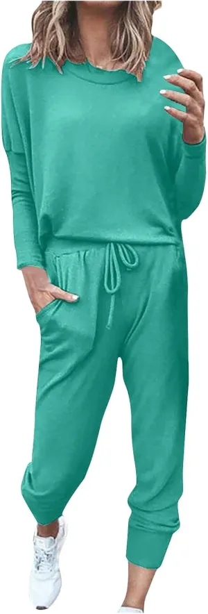 Womens Sweatsuits 2 Piece Set Casual Matching 2024 Travel Trendy Outfits Crewneck Sweatshirts Tracksuit Lounge Sets