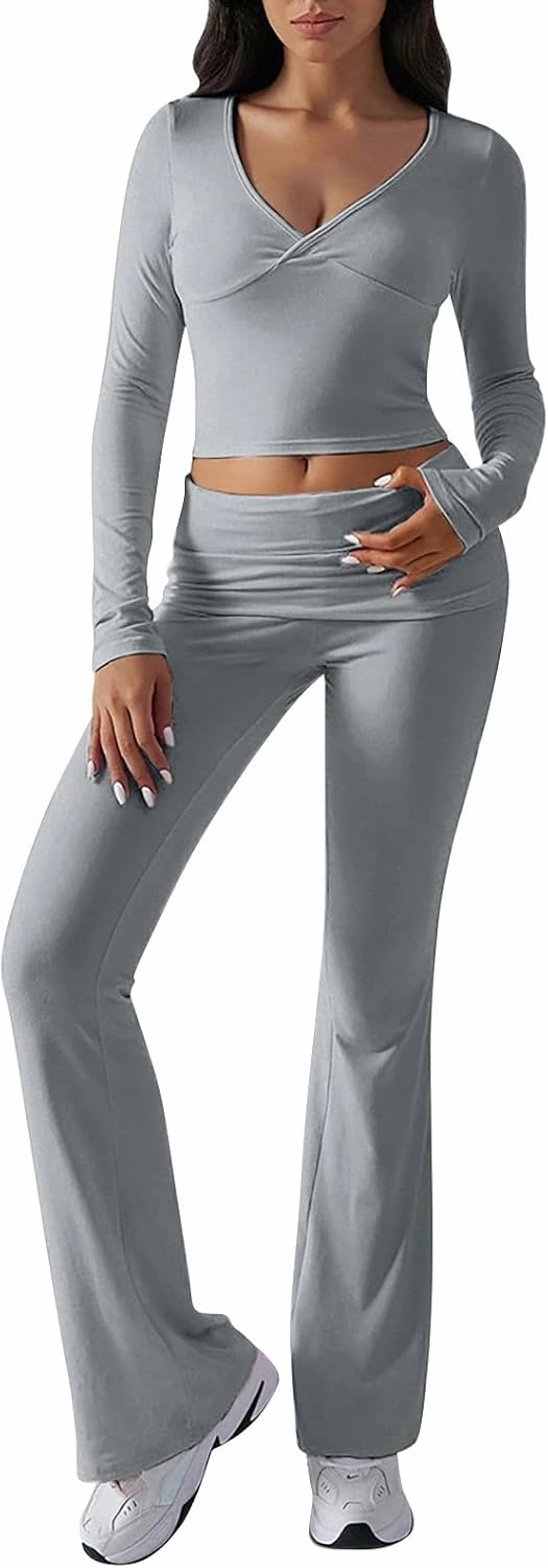 Womens 2 Piece Outfits Sweatsuit Set Quarter Zip Oversized Sweatshirt Wide Leg Sweatpant Fall Set Tracksuit Sweat