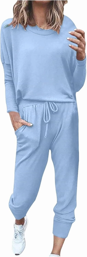 Womens Sweatsuits 2 Piece Set Casual Matching 2024 Travel Trendy Outfits Crewneck Sweatshirts Tracksuit Lounge Sets