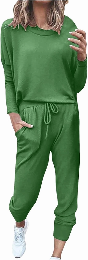 Womens Sweatsuits 2 Piece Set Casual Matching 2024 Travel Trendy Outfits Crewneck Sweatshirts Tracksuit Lounge Sets