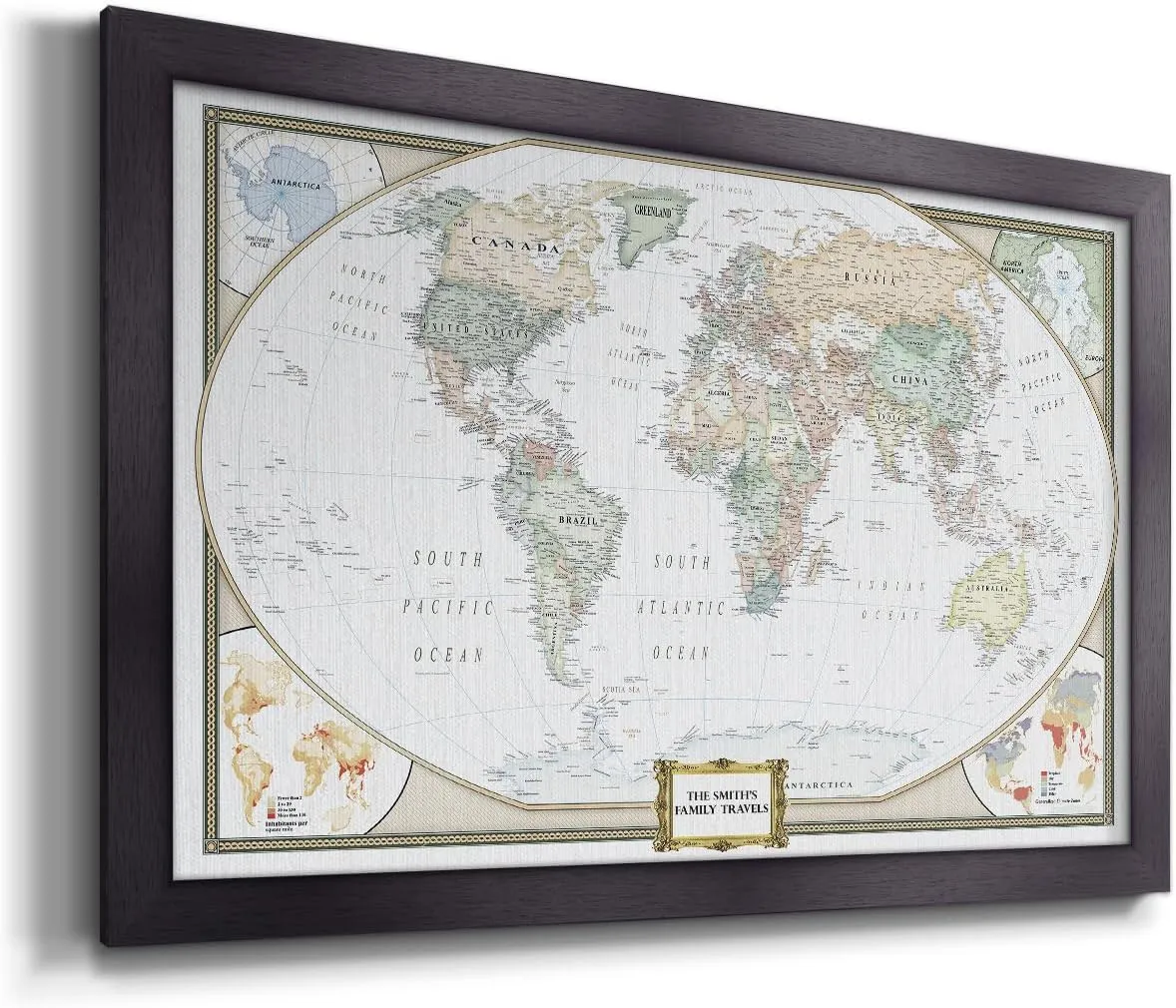 World Travel Map with Pins – Push Pin Map Wall Art – Track Journeys & Adventures – Framed Travel Gift for Couples, Families & Friends