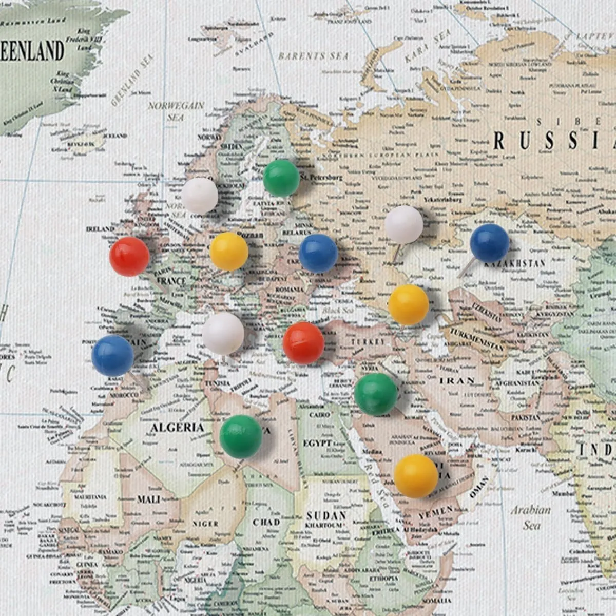 World Travel Map with Pins – Push Pin Map Wall Art – Track Journeys & Adventures – Framed Travel Gift for Couples, Families & Friends