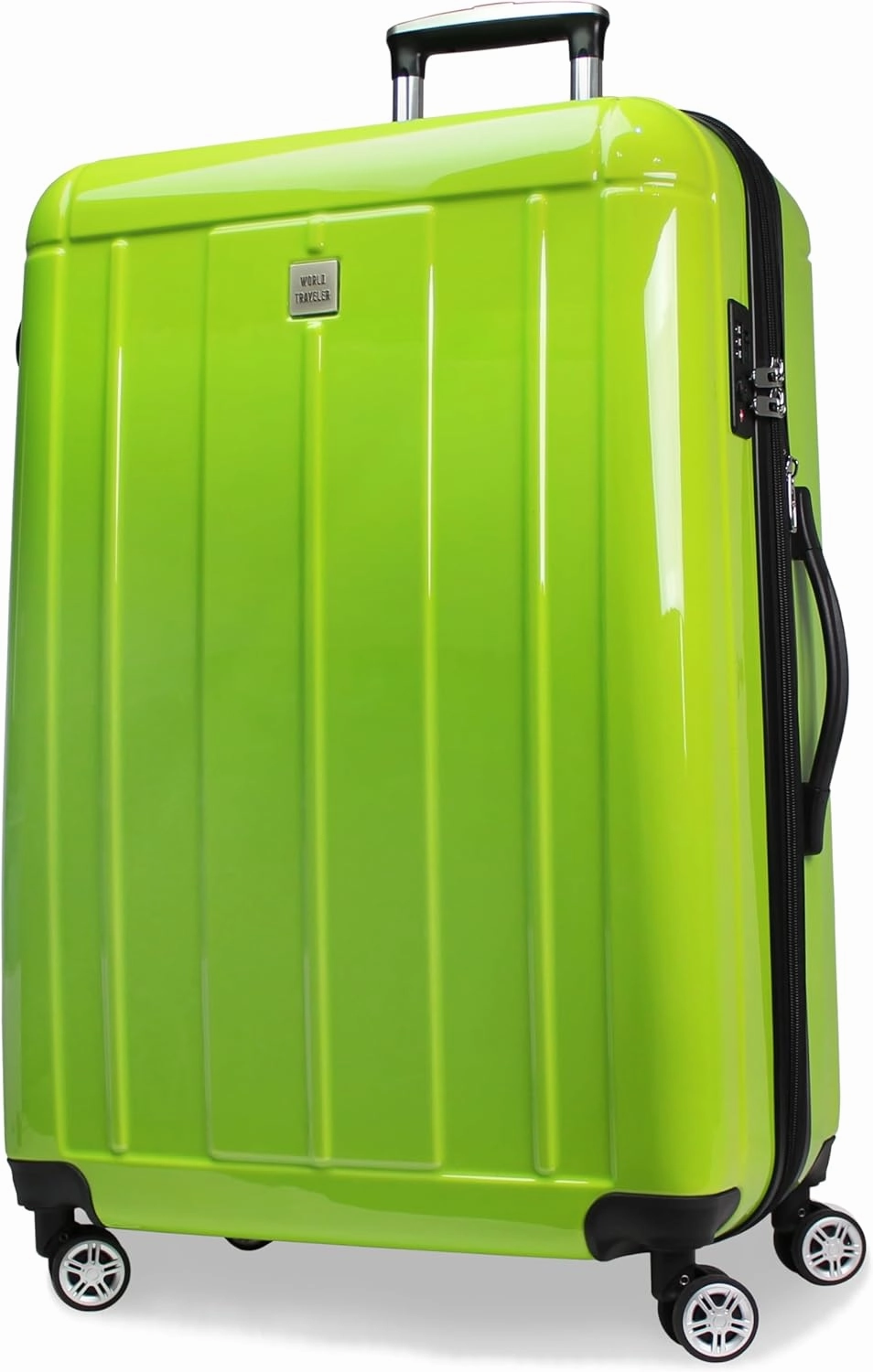 World Traveler Contour Lightweight Polycarbonate Hardside Expandable Spinner Luggage with TSA Lock, Apple Green, 28-inch