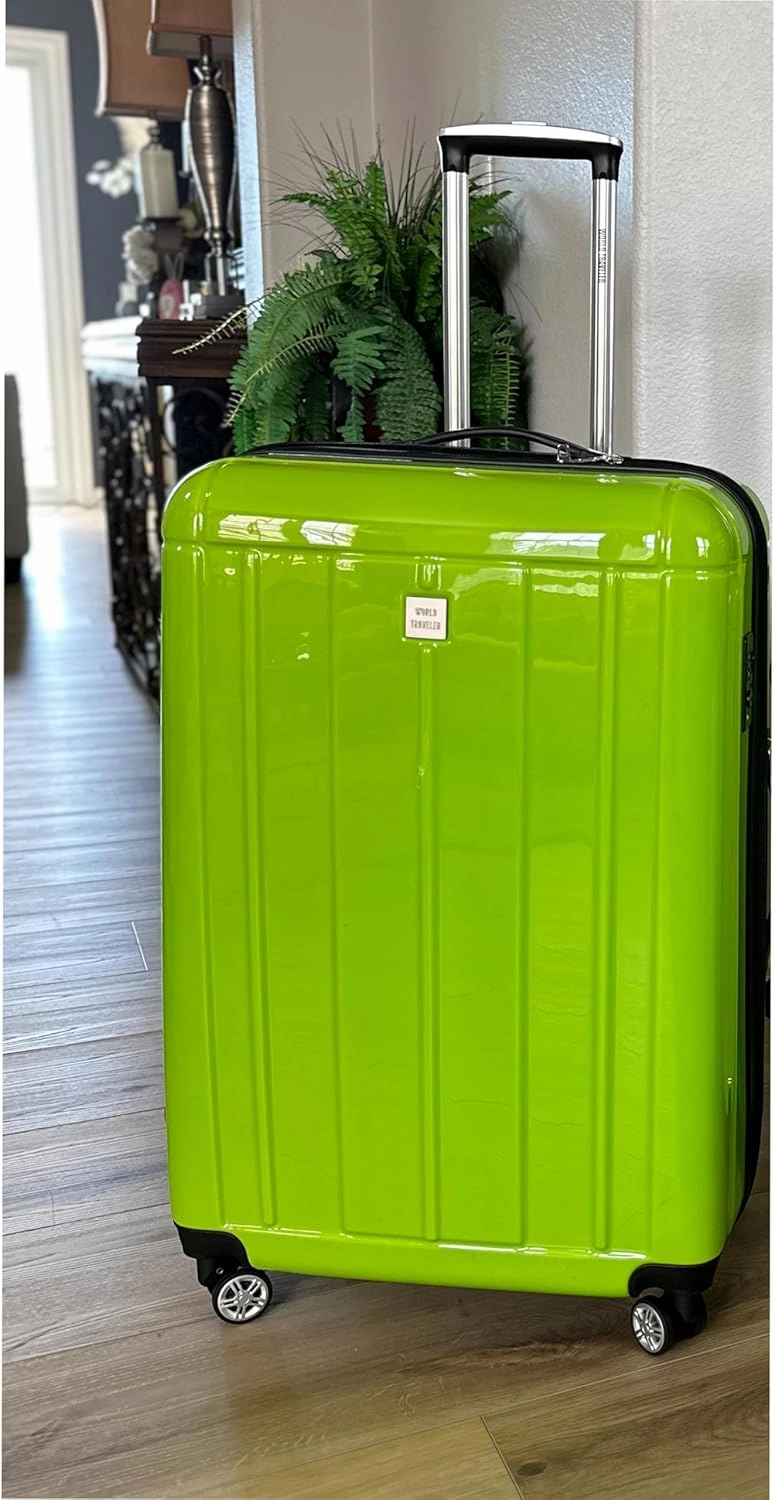 World Traveler Contour Lightweight Polycarbonate Hardside Expandable Spinner Luggage with TSA Lock, Apple Green, 28-inch