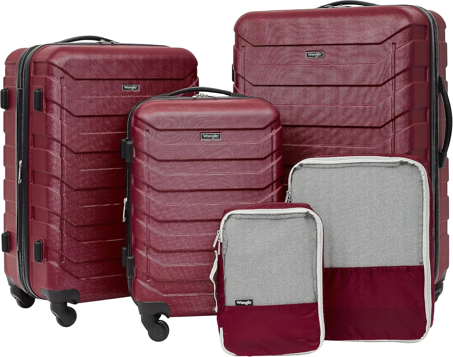 Wrangler Miami Luggage & Packing Cubes, Red, 5 Piece Set