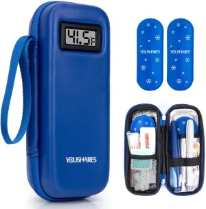 YOUSHARES Insulin Cooler Travel Case with Temperature Display - Refrigerated Medicine Travel Case with 2 TSA Approved Ice Pack, Insulin Travel Case Medication Cooler for Travel and Daily (Blue)