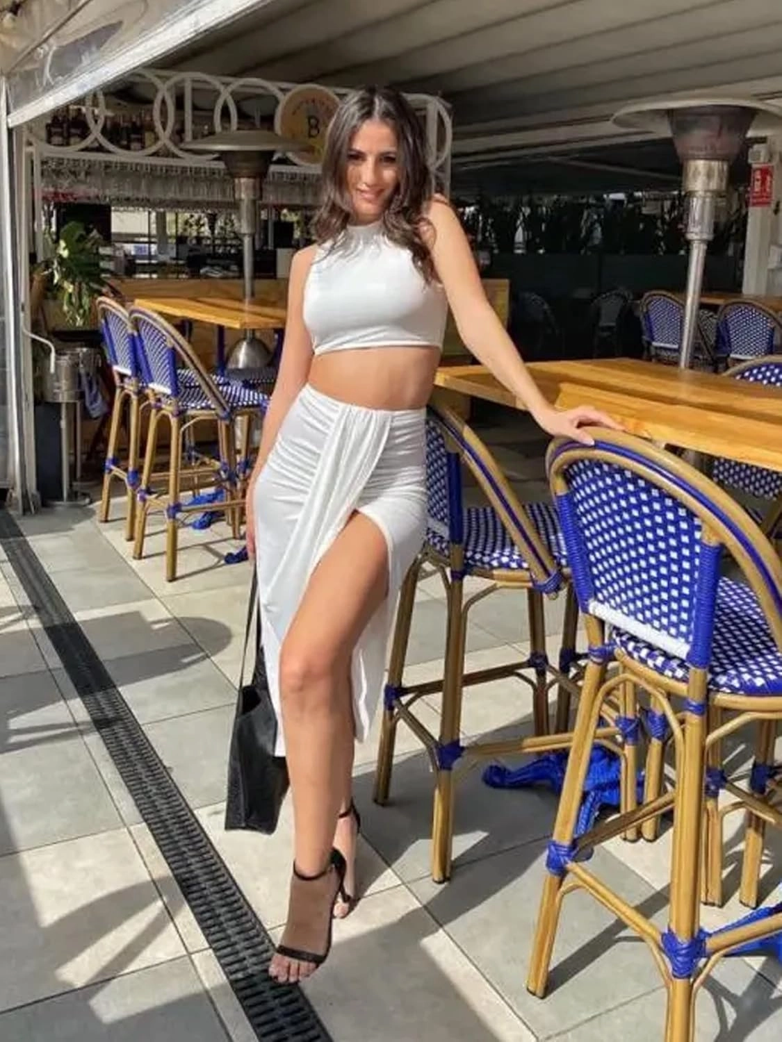 ZAFUL Women's Casual Sleeveless Summer Two Piece Outfits Crop Top and Side Split Draped Ruched Maxi Skirt Set Solid Suiting