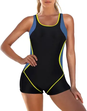 Zando One Piece Swimsuit Women Boyleg Swimsuits for Women One Piece Tummy Control Bathing Suit Sporty Boyshorts Swimwear