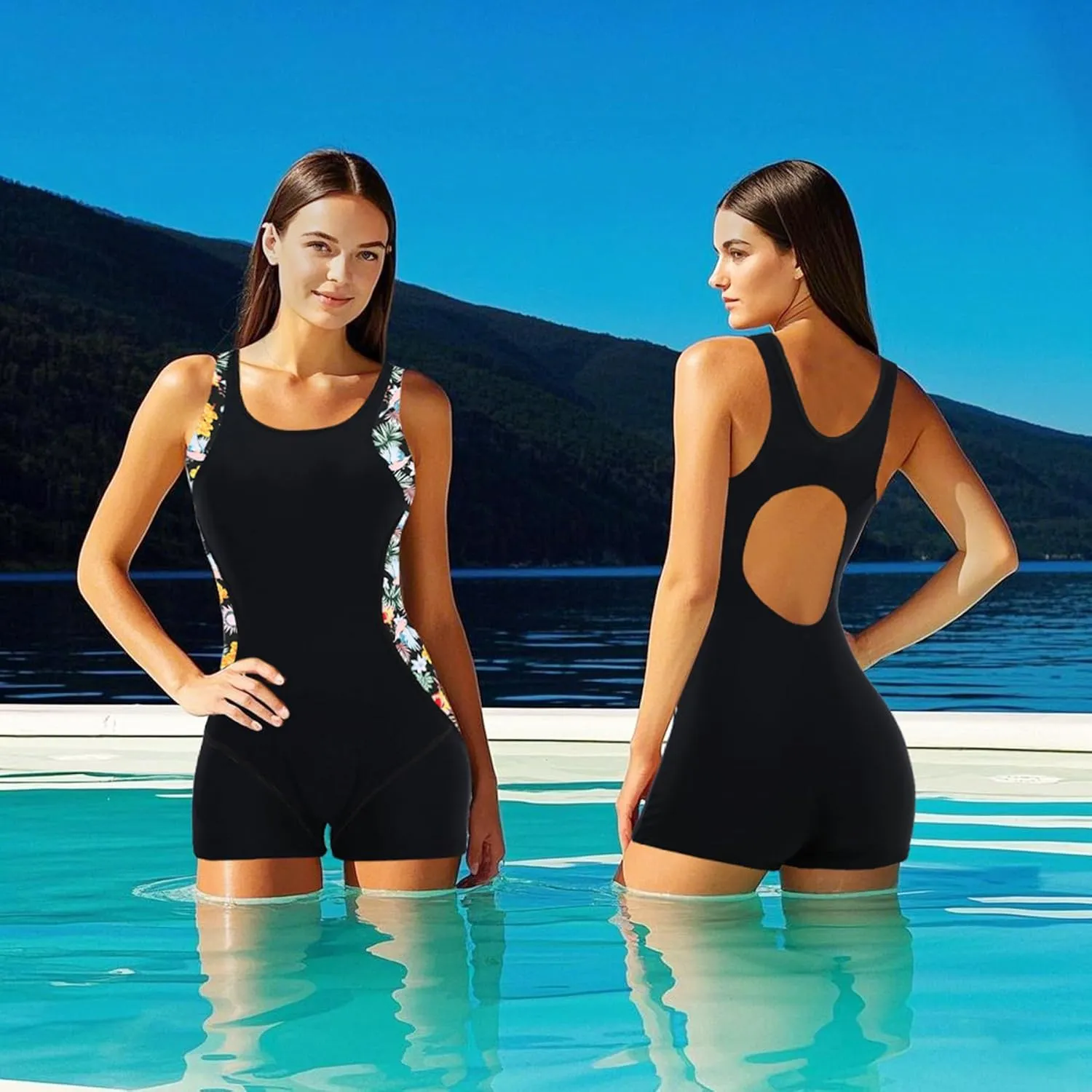 Zando One Piece Swimsuit Women Boyleg Swimsuits for Women One Piece Tummy Control Bathing Suit Sporty Boyshorts Swimwear