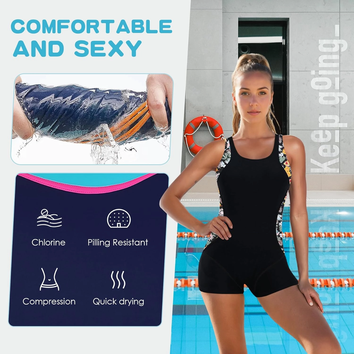 Zando One Piece Swimsuit Women Boyleg Swimsuits for Women One Piece Tummy Control Bathing Suit Sporty Boyshorts Swimwear