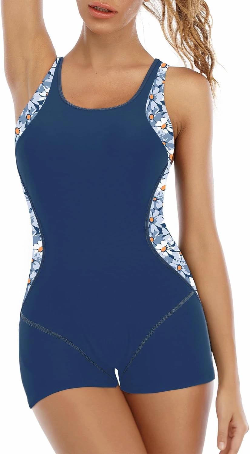 Zando One Piece Swimsuit Women Boyleg Swimsuits for Women One Piece Tummy Control Bathing Suit Sporty Boyshorts Swimwear