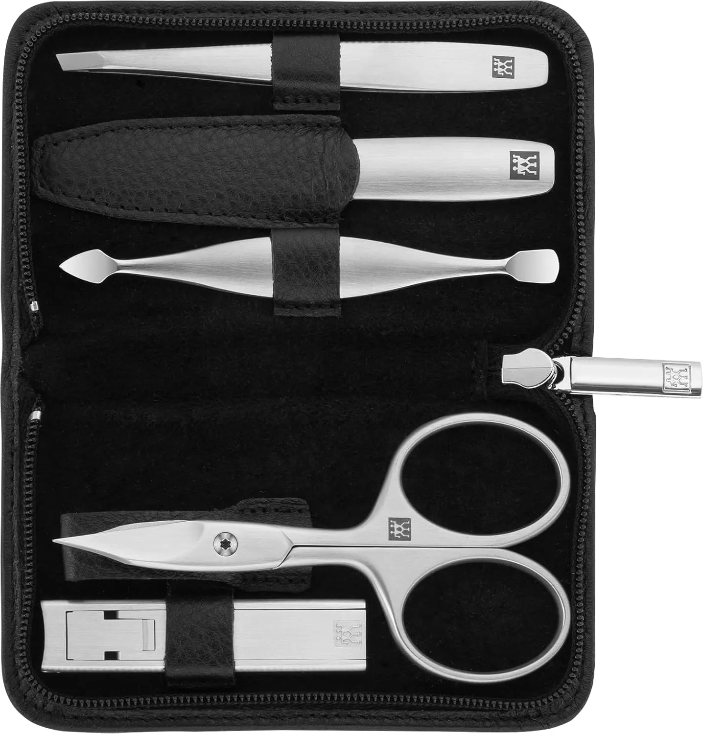 ZWILLING TWINOX manicure and pedicure case made of yak leather with zipper, premium nail care, 5-piece, Black